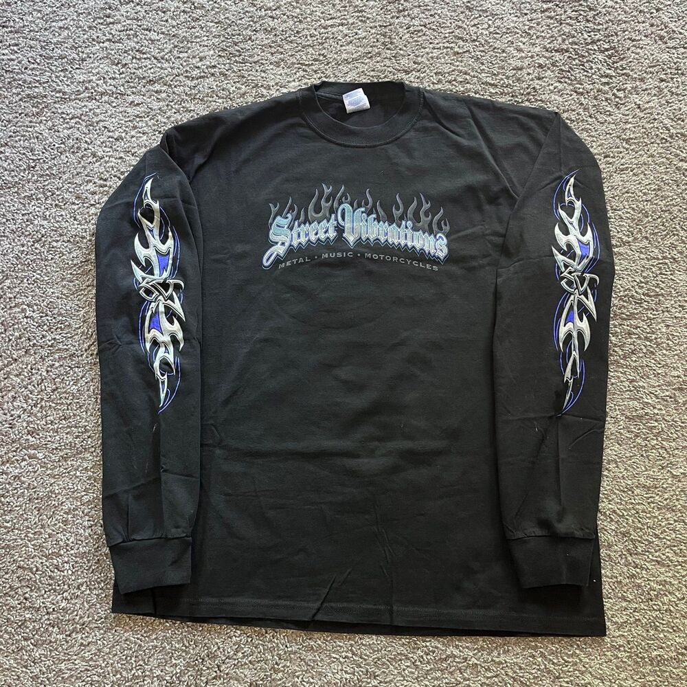 Vintage Y2K Street Vibrations Reno Blue Flames Long Sleeve Shirt Motorcycle XL - Picture 3 of 5